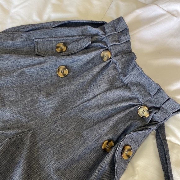 FOREVER 21 WHITE AND DENIM LOOK ROMPER WITH SASH - Picture 6 of 7